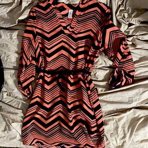 Vivid peach and black printed summer dress & belt